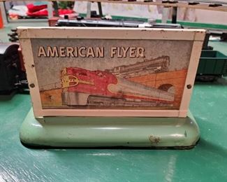 Gilbert American Flyer hobbyist railroad track w/trains (detail)...