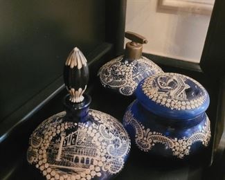 Cobalt Italian Art Glass handed painted with Enamel