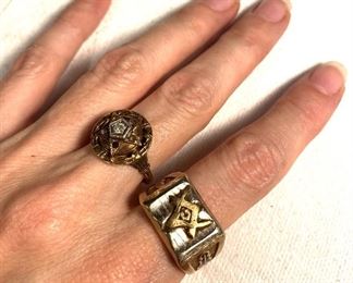 10k gold woman’s eastern star ring and 10k gold men’s Masonic ring. 