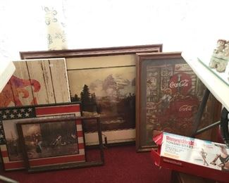 Vintage coca cola picture and other wall decor