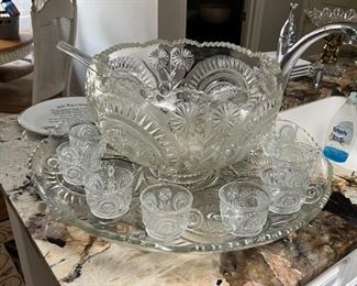 Pressed glass punch set - bowl has a chip