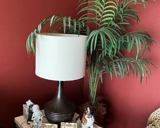 Pair of black pottery base lamps, end table