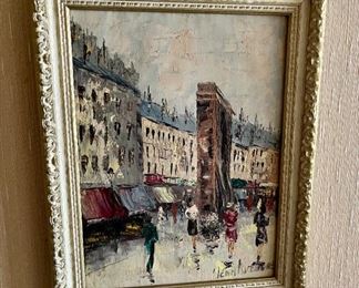 European street scene, oil on canvas