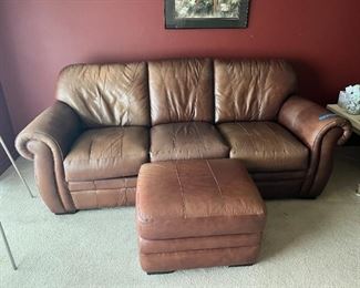 Leather sofa and matching ottoman