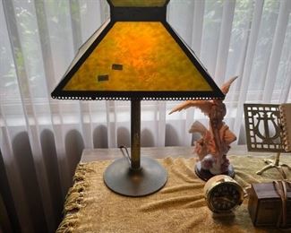 Antique green glass lamp