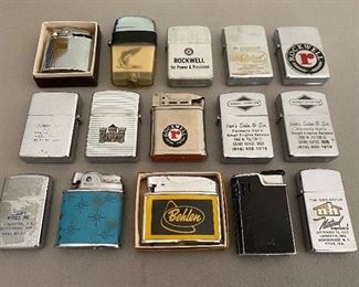 Selection of vintage advertising lighters by Zippo, Park, My-Lite and more.