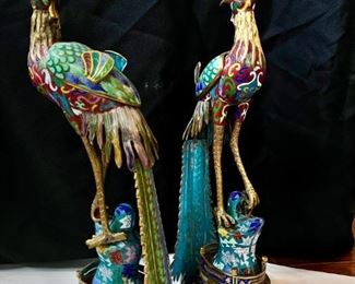 Pair of Antique Cloisonne Peacocks.