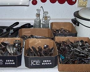 Several sets of flatware including MCM Interpur stainless w / wood handles