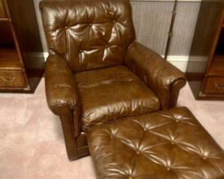 Second brown leather chair and ottoman