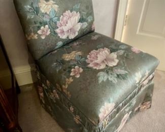 Custom upholstered chair with piping and skirt - matches loveseat