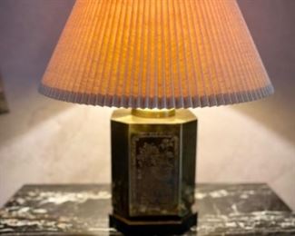 Etched brass lamp
