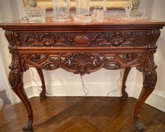 Antique carved table with drawer