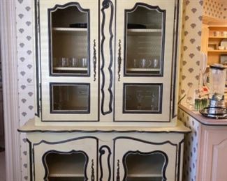 Vintage French display cabinet (adjustable shelves, chickenwire doors)