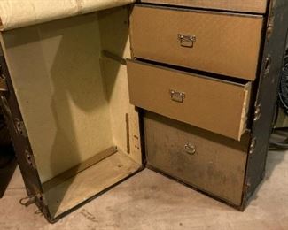 Steamer trunk with drawers and hanger