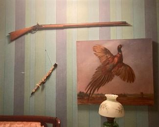 Kentucky long rifle, flying bird oil painting