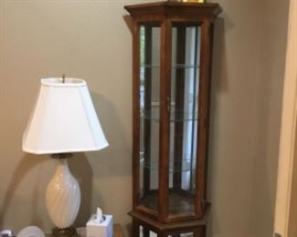 Living room end table, lamp & second lighted cabinet