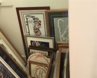 Lots of glass framed pictures & other wall decor