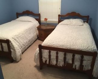 Twin beds - matching - headboard, footboard, rails, mattress & box springs.