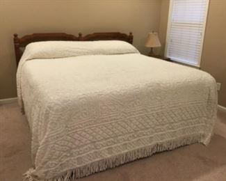 King size bed - headboard & rails, great Stearns & Foster mattress & box springs - vintage chenille bedspread