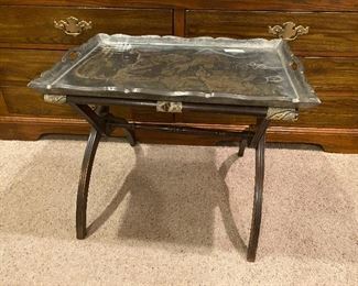 Metal tray & portable suitcase holder