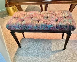 Detail - upholstered piano bench.  23" H, 37" L, 16" D.