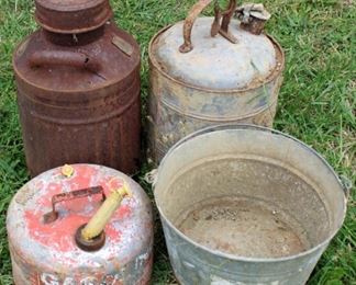 7 - 4pc Vintage Gas cans & Bucket lot