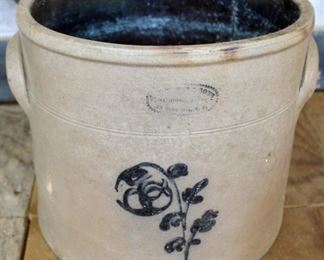 58 - Stoneware Crock- signed- AS IS cracked 9 x 12