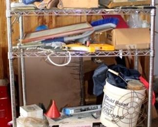 69 - Rolling Metal Shelf w/ contents 17.5 x 75 x 35