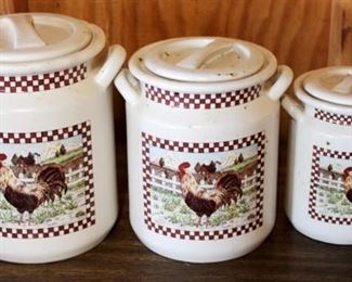 159 - 3 pc. Rooster Canister Set 6", 7" & 8" tall