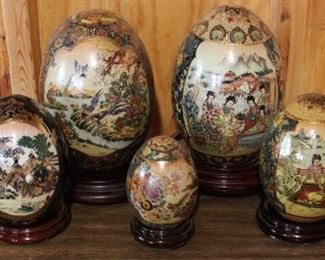 208 - 5 pc. Lot Oriental Decorative Eggs with Wood Bases