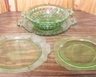 248 - 4 pc. Green Glass Items
