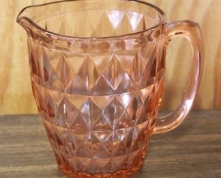 255 - Pink Glass Pitcher 7" x 8"