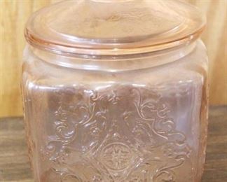266 - Pink Glass Jar with lid 9" x 5 1/2"