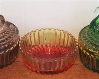 368 - 3 pc. Carnival Glass Dishes 2 w/lids 1 w/o lid