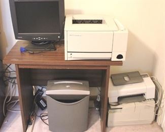 436 - Computer Desk w/ Older Computer Items/shredder 32"x16"x26"