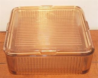504 - Pink Glass Refrigerator Dishes 3 1/2" x 8 1/2" x 8 1/2"