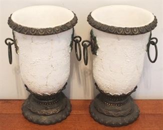 514 - Pair Decorative Urn Vases 9 1/2 Tall