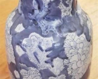 577 - Blue/White Oriental Vase 15" Tall