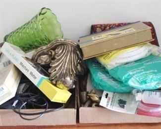 677 - 2 Tray Lots of Assorted Items Green vase on top