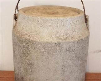 737 - Stoneware Crock with Handle and Lid 11" x 10"