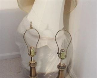 772 - Pair of Brass Lamps with Assorted Lampshades 27" tall