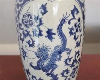 785 - Blue/White Oriental Vase 12 1/2" tall