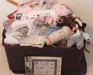 821 - Plastic Tote Full of Sewing Items and More