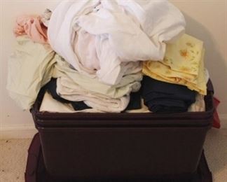 820 - Plastic Tote Full of Assorted Linens