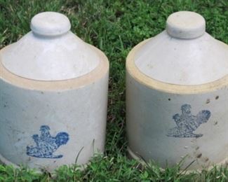 872 - Pair of Stoneware Chicken Feeders 11" x 7"