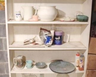950 - Wood Shelf with Assorted Items 38" x 72" x 12" Please note that items stored in basement may be moldy