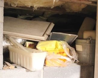 951 - Lot of Assorted Items in Crawl Space Everything on Both Sides Please note that items stored in basement may be moldy