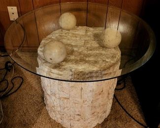 Vintage Tesselated Stone Table w/ Glass Top 