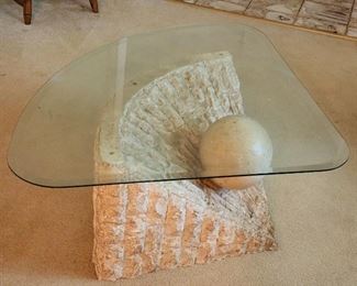 Vintage Tesselated Stone Table w/ Glass Top 
