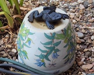 Floral Painted Ceramic Plant Pot w/ Frog